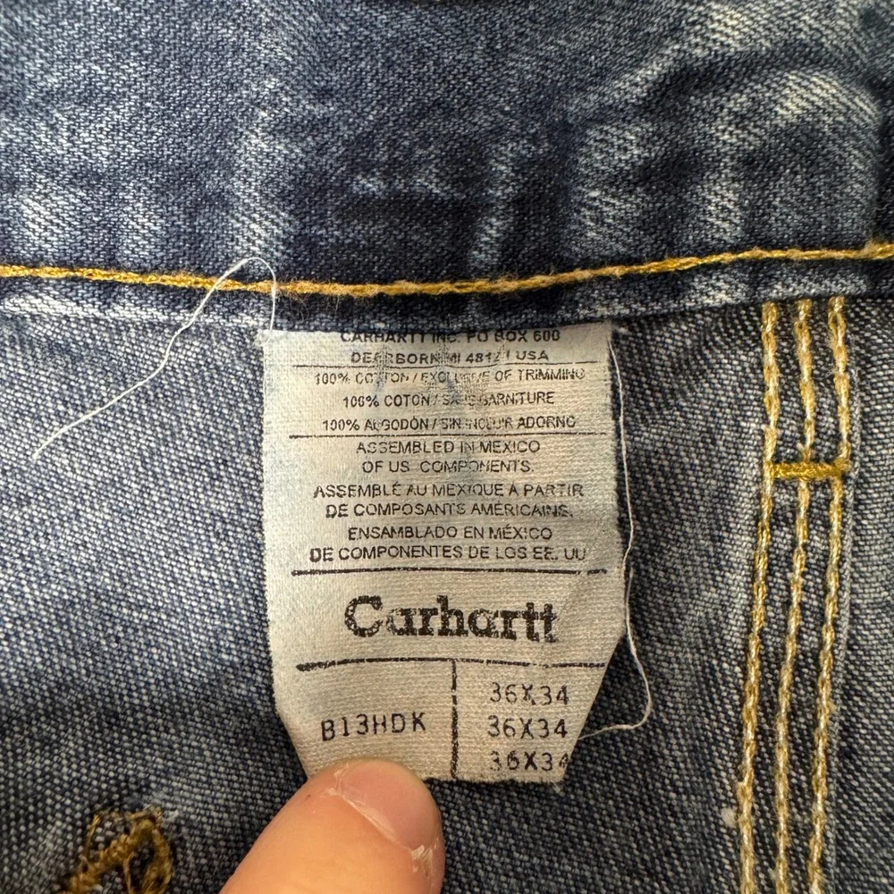 Carhartt B13HDK Mens 36x34 Blue Denim Loose Fit Carpenter Work Pants Jeans